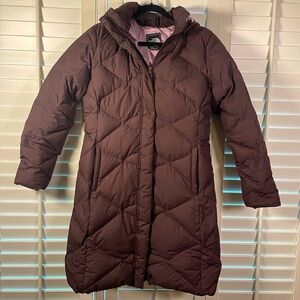 North Face Puffer Parka Duster Coat Hoodie Size Women’s Large Color Plum Purple